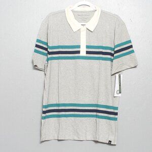 Threads for thought nwt gray striped short sleeve polo